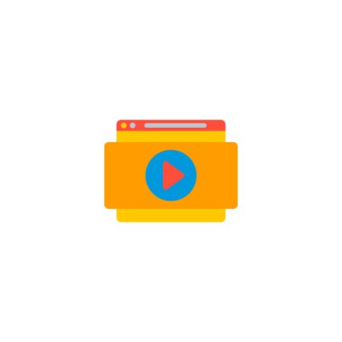 Web sitesi video simgesi düz öğe. Web sitesi video simgesinin düz illüstrasyon izole web mobil app logo tasarımı için temiz arka plan üzerinde.