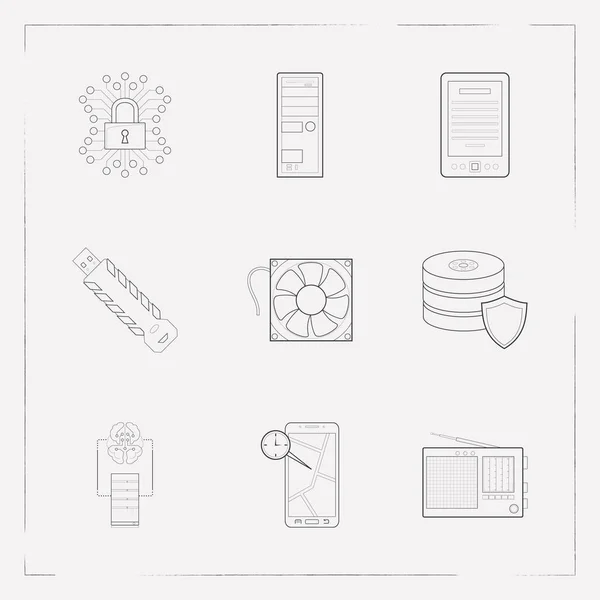 Set of electronic icons line style symbols with real time location, data protection, radio and other icons for your web mobile app logo design. — Stock Photo, Image