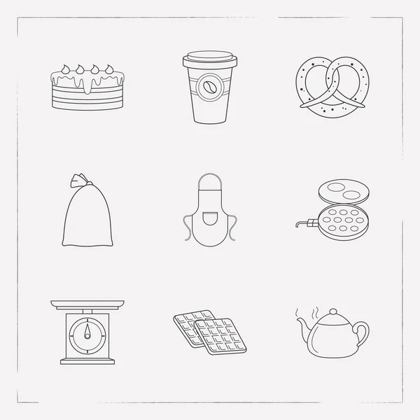 Conjunto de iconos de panadería símbolos de estilo de línea con gofre, pretzel, saco y otros iconos para el diseño del logotipo de su aplicación móvil web . — Vector de stock