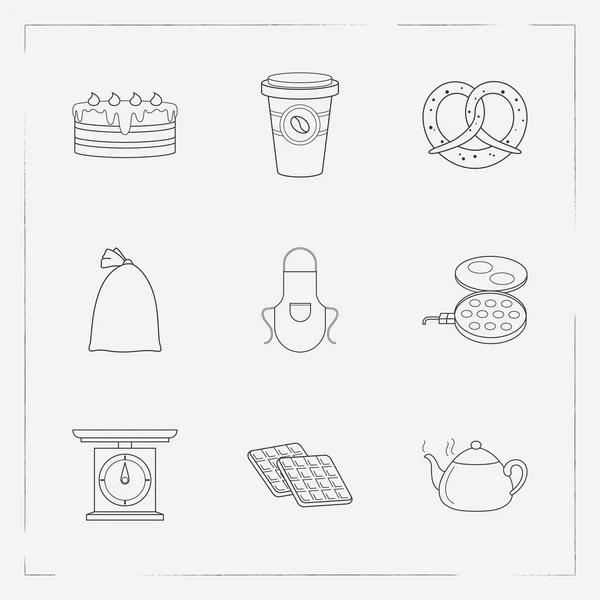 Set of dessert icons line style symbols with waffle, pretzel, sack and other icons for your web mobile app logo design.