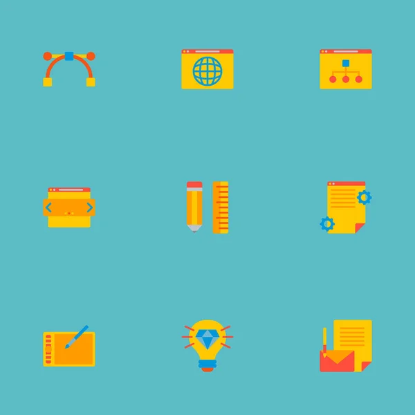 Set di icone simboli in stile piatto con brillante idea, browser web, brief di progetto e altre icone per la progettazione del logo dell'app web mobile . — Vettoriale Stock