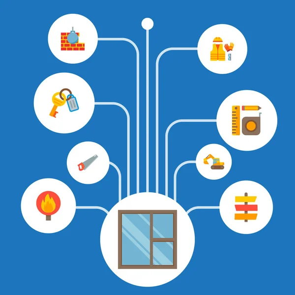 Ensemble d'icônes de l'industrie symboles de style plat avec signe de direction, clés, battant et autres icônes pour la conception de logo de votre application mobile Web . — Image vectorielle