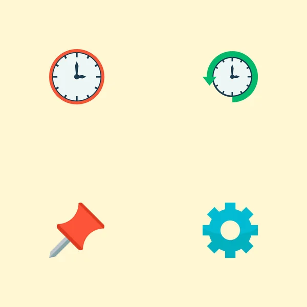 Conjunto de iconos de proyecto símbolos de estilo plano con pin, tiempo, tiempo de registro y otros iconos para el diseño del logotipo de su aplicación móvil web . — Vector de stock