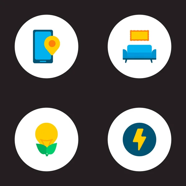 Set von Smart-City-Symbolen flache Stil-Symbole mit Telefonstift, Innenraum, Ökoenergie und andere Symbole für Ihre Web-Mobile-App Logo-Design. — Stockvektor