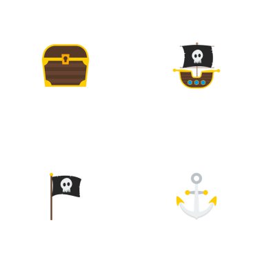 Çapa, gemi, hazine ve diğer simgeler web mobil app logo tasarımı için corsair simgeler düz stil sembollerle kümesi.