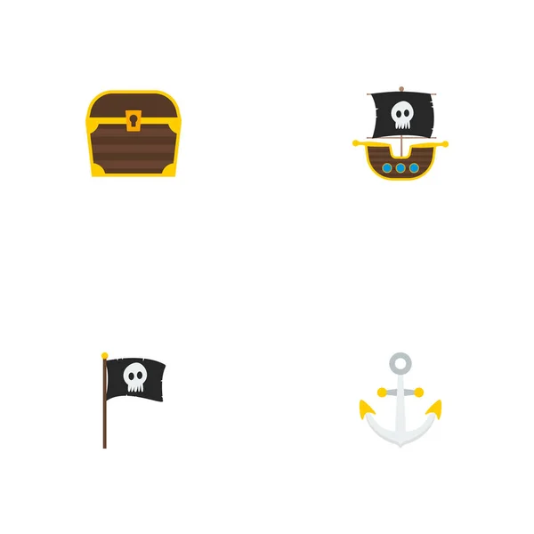 Conjunto de iconos de corsario símbolos de estilo plano con ancla, barco, tesoro y otros iconos para el diseño del logotipo de su aplicación móvil web . —  Fotos de Stock