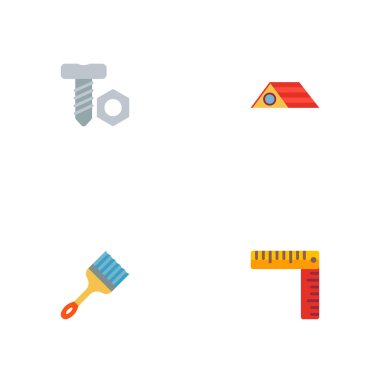 Cetvel, cıvata, düz kenarlı fırça ve diğer simgeler web mobil app logo tasarımı için inşaat simgeler düz stil sembollerle kümesi.