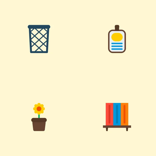 Uppsättning av arbetsytan ikoner platt stil symboler med blomkruka, namnskylt, papperskorg och andra ikoner för din mobilapp logotyp webbdesign. — Stock vektor