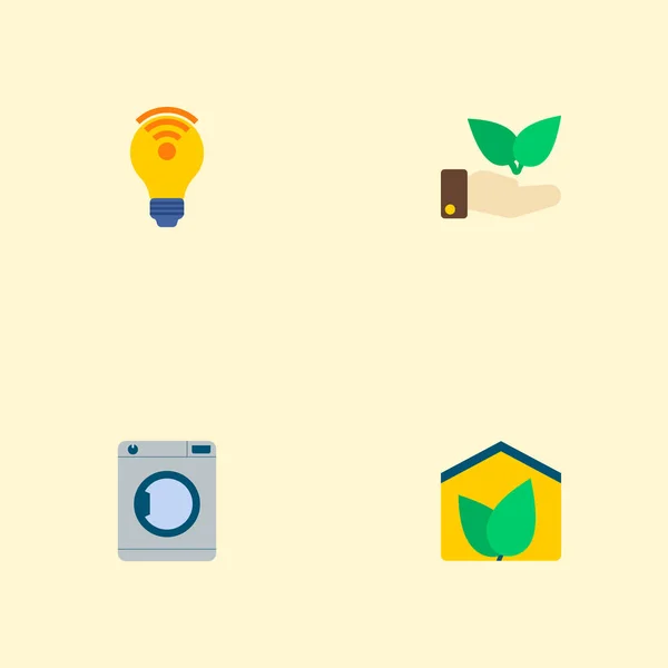 Zestaw urban ikon symboli płaski z żarówka wifi, pralka, ekologiczne i inne ikony dla projektu logo mobilnych aplikacji sieci web. — Wektor stockowy