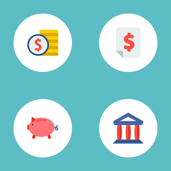 Rapor, kumbara, mahkeme ve diğer simgeler web mobil app logo tasarımı için finans simgeler düz stil sembollerle kümesi. — Stok fotoğraf