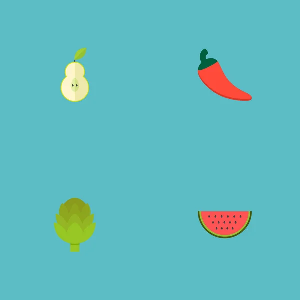 Set di icone di bacche simboli in stile piatto con anguria, carciofo, pera e altre icone per il vostro disegno web mobile app logo . — Foto Stock