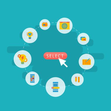 Web sitesi geliştirme simgeler düz stil sembolleri web tarayıcısı, mobil uygulamalar, raster sanat ve web mobil app logo tasarımı için diğer simgeler kümesi.