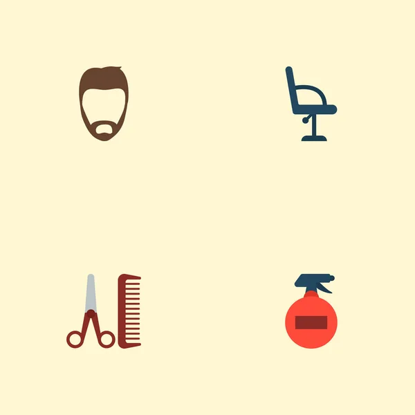 Conjunto de iconos de barbería símbolos de estilo plano con muebles de barbería, laca para el cabello, barba y otros iconos para el diseño del logotipo de su aplicación móvil web . — Vector de stock