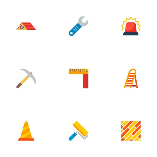 Építési ikonok lapos stílusú szimbólumok gyűjteménye pick axe, csavarkulcs, padló és más ikonok a webes mozgatható app logo tervezés. — Stock Vector
