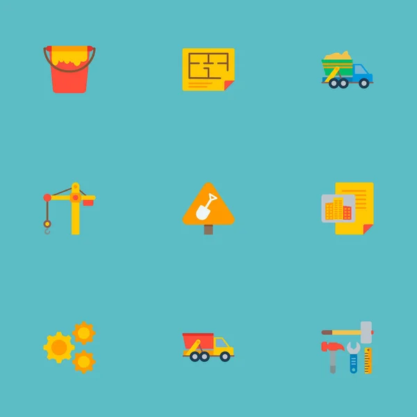 Ensemble d'icônes de construction symboles de style plat avec seau de peinture, plan d'étage, projet de construction et autres icônes pour la conception de logo de votre application mobile Web . — Image vectorielle