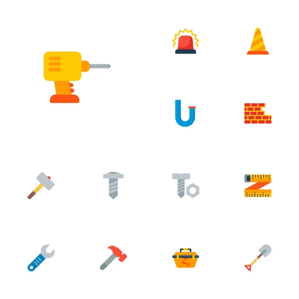 Set von Bausymbolen flache Stil-Symbole mit Schraubenschlüssel, Werkzeugkasten, Ziegelwand und andere Symbole für Ihr Web-Mobile-App-Logo-Design. — Stockvektor