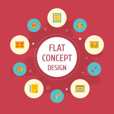 Kodlama, web geliştirme, resim ve diğer simgeler web mobil app logo tasarımı için wd simgeler düz stil sembollerle kümesi.