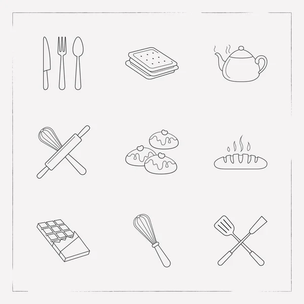 Set of dessert icons line style symbols with teapot, hot bread, spatula and other icons for your web mobile app logo design. — Stock Vector