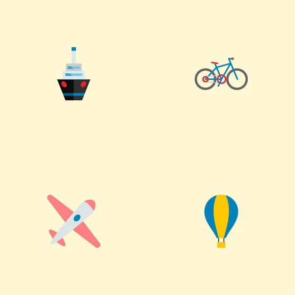 Σύνολο μεταφορών επίπεδη στυλ εικονίδια συμβόλων με αερόστατο, ποδήλατο, πλοίο και άλλα εικονίδια για το σχεδιασμό λογοτύπου σας web εφαρμογή για κινητά. — Διανυσματικό Αρχείο