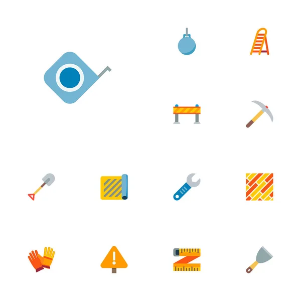 Set ikon konstruksi gaya datar simbol dengan memilih kapak, lantai, hambatan peringatan dan ikon lain untuk desain logo web mobile app Anda . - Stok Vektor
