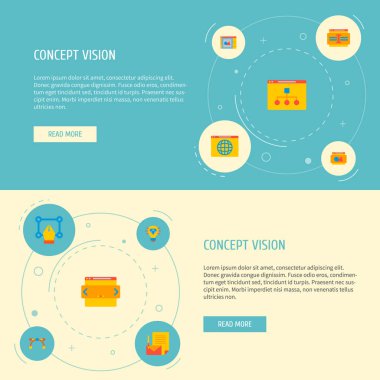 Web sitesi geliştirme simgeler düz stil sembolleri ile sanat, web tarayıcısı, Web sitesi kaymak ve web mobil app logo tasarımı için diğer simgeler kümesi.