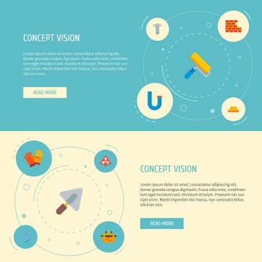 Endüstriyel simgeler düz stil sembollerle kask, radyasyon uyarı, mala ve web mobil app logo tasarımı için diğer simgeler kümesi.