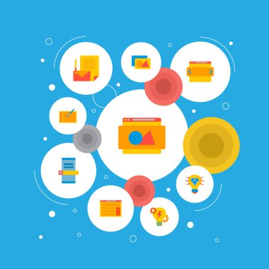 Wd simgeler düz stil sembolleri ile marka, Web sitesi, web mobil app logo tasarımı için parlak bir fikir simgeler kümesi.
