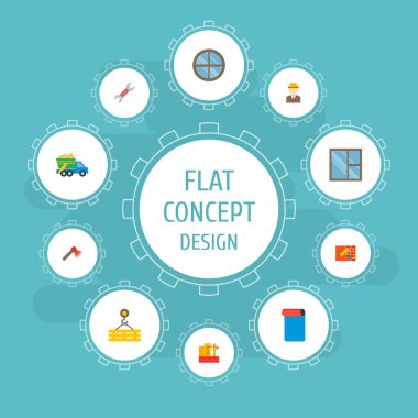 Endüstriyel simgeler düz stil sembollerle kanatlı, Vinç kanca, şantiye ve web mobil app logo tasarımı için diğer simgeler kümesi.