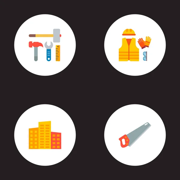 Set of construction icons flat style symbols with high buildings, construction tools, protective costume and other icons for your web mobile app logo design. — Stock Photo, Image