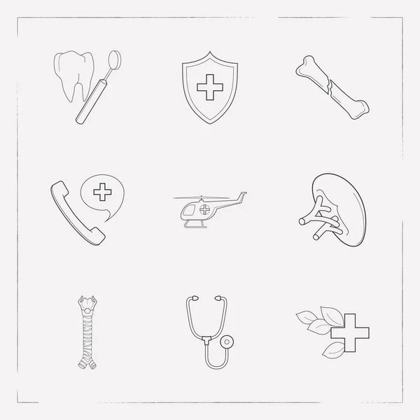 Conjunto de iconos de órganos símbolos de estilo de línea con grieta en el hueso, sistema inmunológico, helicóptero ambulancia y otros iconos para el diseño del logotipo de su aplicación móvil web . —  Fotos de Stock