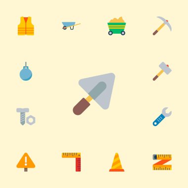 Topu, Emanet ceket, cetvel ve diğer simgeler web mobil app logo tasarımı için yıkım ile inşaat simgeler düz stil simgeler kümesi.