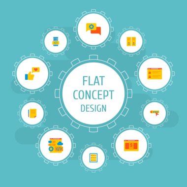 Mobil app kodlama, web geliştirme, sunucu ve diğer simgeler web mobil app logo tasarım için Web sitesi simgeleri düz stil sembollerle kümesi.