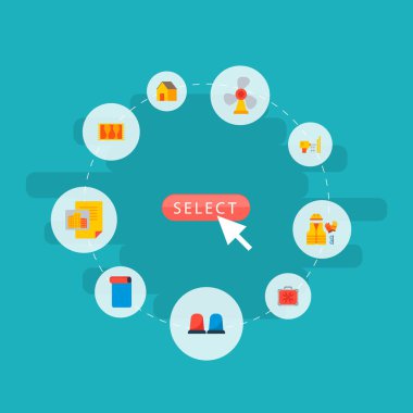 Koruyucu kostüm, iş, ev ve diğer simgeler web mobil app logo tasarımı için sondaj sanayi simgeleri düz stil sembollerle kümesi.