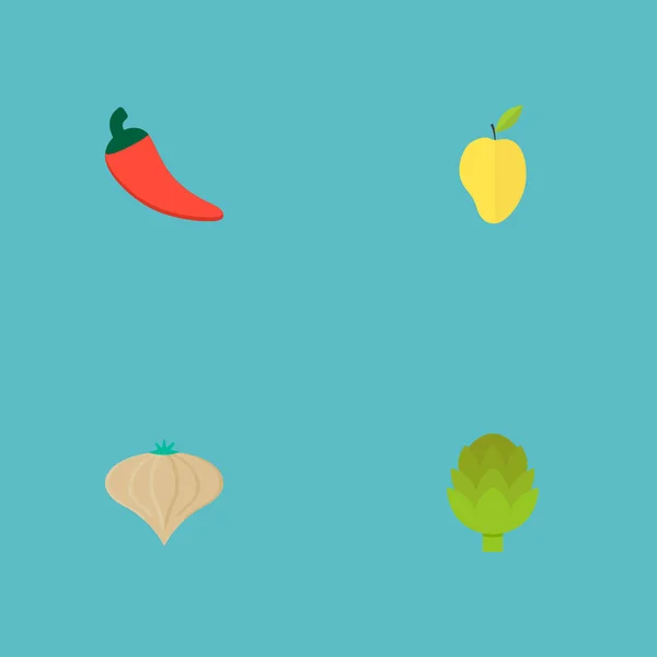 Σύνολο συμβόλων επίπεδη στυλ εικονίδια φρούτα με τροπική τρόφιμα, τσίλι, κρεμμύδι και άλλα εικονίδια για το σχεδιασμό λογοτύπου σας web εφαρμογή για κινητά. — Φωτογραφία Αρχείου