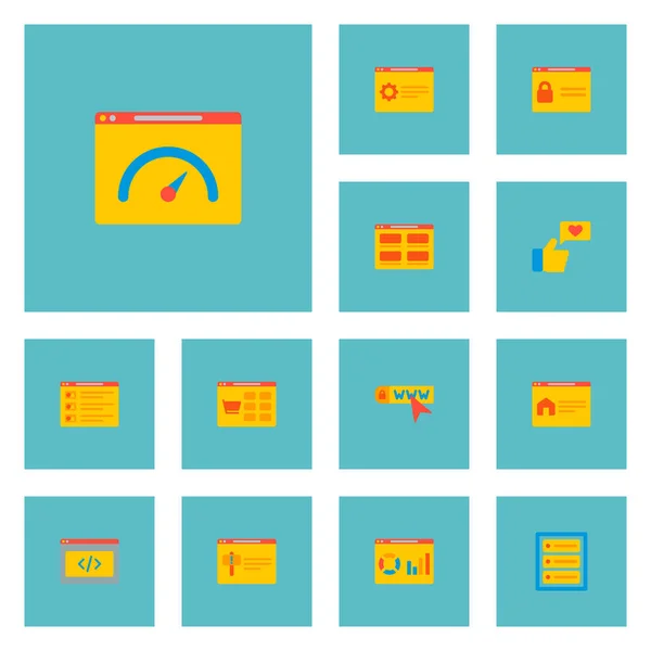 Набір піктограм розробки веб-сайту символів плоского стилю з аналітикою веб-сайту, сторінкою портфоліо, сторінкою підтримки та іншими піктограмами для дизайну логотипу вашого мобільного додатку . — стокове фото