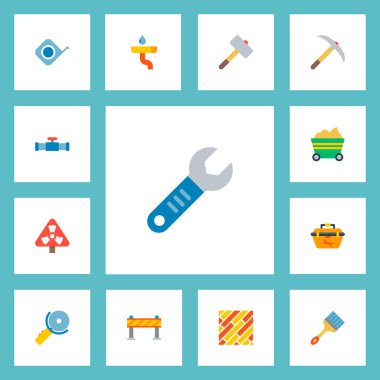 Endüstriyel simgeler düz stil sembollerle oluk, döşeme, uyarı bariyer ve web mobil app logo tasarımı için diğer simgeler kümesi.