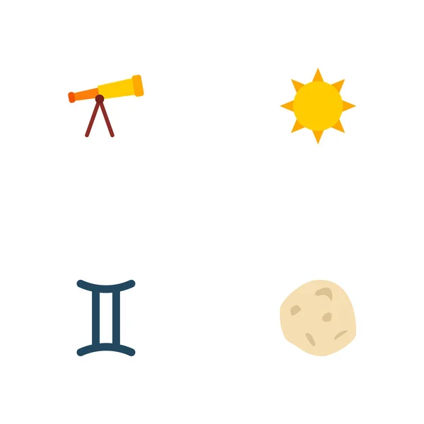 小惑星、太陽、ジェミニ、web モバイル アプリのロゴ デザインの他のアイコンを持つ銀河アイコン フラット スタイル シンボルのセット. — ストックベクタ