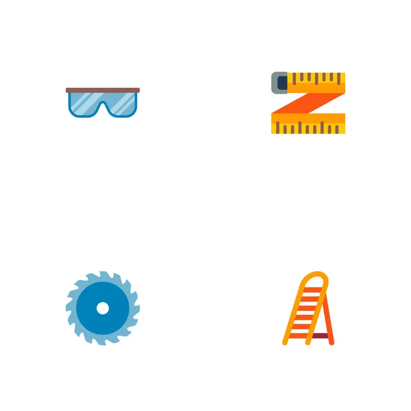 はしご、工業用アイコン フラット スタイル シンボルの円を見て、安全メガネと設定ウェブ モバイル アプリのロゴ デザインの他のアイコン. — ストックベクタ