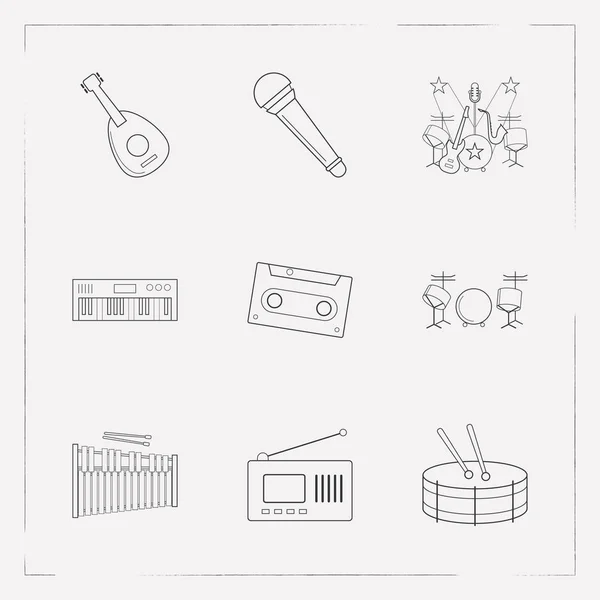Set von Studio-Symbolen Zeilenstilsymbole mit Mikrofon, Radio, Synthesizer und anderen Symbolen für Ihr Webdesign für mobile Apps. — Stockvektor