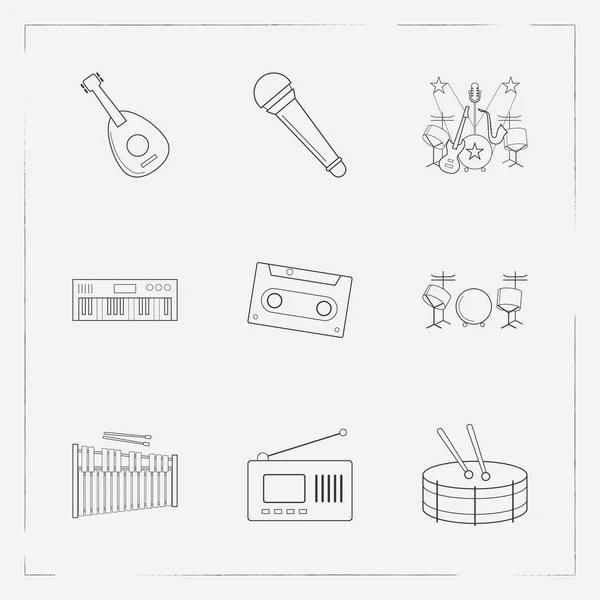 Conjunto de iconos de estudio símbolos de estilo de línea con micrófono, radio, sintetizador y otros iconos para el diseño del logotipo de su aplicación móvil web . — Vector de stock