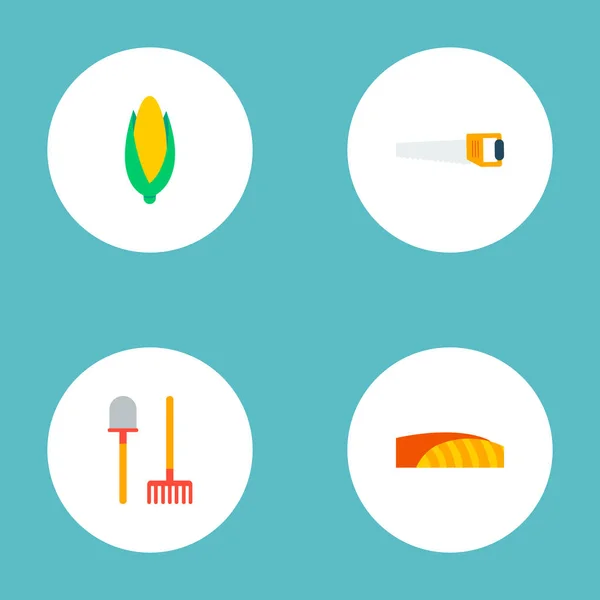 Tarım simgeler düz stil sembollerle kürek, tarım, Mısır ve web mobil app logo tasarımı için diğer simgeler kümesi. — Stok Vektör