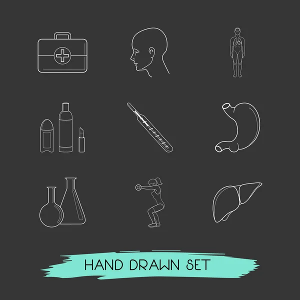 解剖学的アイコン ライン スタイル シンボル、肝臓、医学の場合、人間の体と web モバイル アプリのロゴ デザインのため他のアイコンのセット. — ストック写真