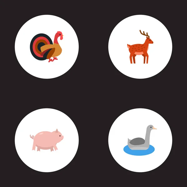 Set von Zoosymbolen flache Stilsymbole mit Schwein, Gans, Hirsch und anderen Symbolen für Ihr Webdesign für mobile Apps. — Stockvektor