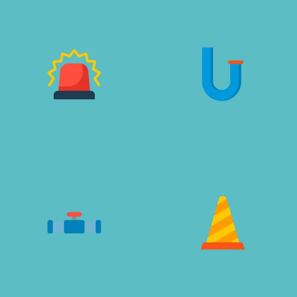 Набор промышленных иконок плоского стиля с трубопроводом, предупреждающим конусом, сигнализацией и другими иконками для дизайна логотипа вашего мобильного веб-приложения . — стоковый вектор
