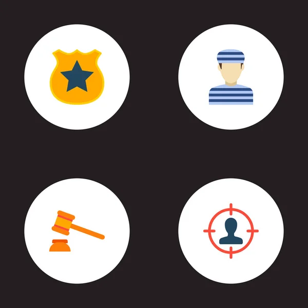 Conjunto de iconos criminales símbolos de estilo plano con martillo, convicto, sospechoso y otros iconos para el diseño del logotipo de su aplicación móvil web . — Vector de stock