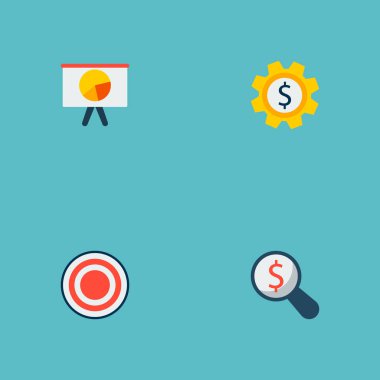 Finansal simgeler düz stil sembollerle hedef, set para, grafik ve web mobil app logo tasarımı için diğer simgeler kümesi.