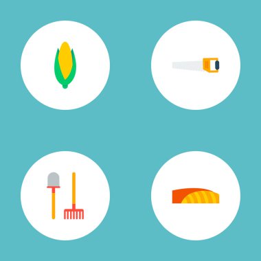 Kürek, tarım, Mısır ve diğer simgeler web mobil app logo tasarımı için hasat simgeler düz stil sembollerle kümesi.