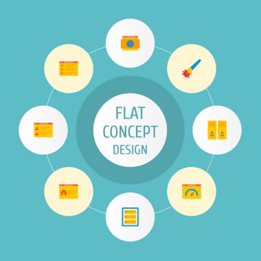 Web sitesi geliştirme simgeler düz stil sembolleri veritabanı, takım sayfa, Portföy sayfası ve web mobil app logo tasarımı için diğer simgeler kümesi.