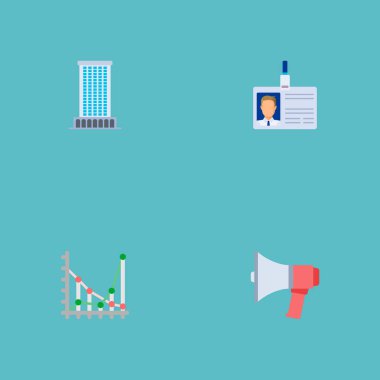 Duyuru, rozet, grafik ve diğer simgeler web mobil app logo tasarımı için iş simgeleri düz stil sembollerle kümesi.