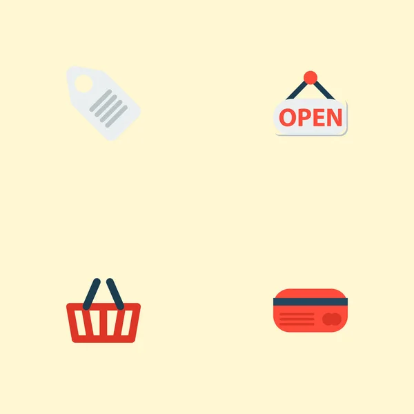 Set von Shopping-Symbolen flache Stil-Symbole mit Öffnungszeiten, Warenkorb, Preisschild und andere Symbole für Ihre Web-Mobile-App-Logo-Design. — Stockfoto